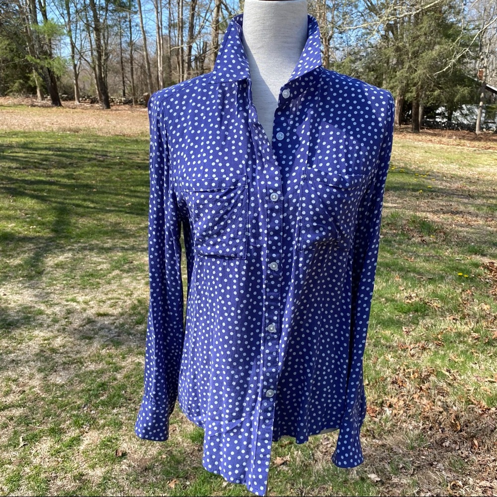 RAILS TOP BUTTON DOWN BLOUSE BLUE WHITE DOT LONG SLEEVE SIZE S - Picture 3 of 11